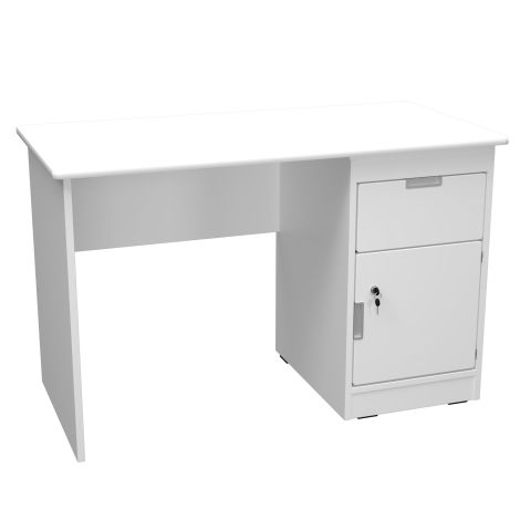 Birou catedra 120x60x76 cm, colturi rotunjite, corp lateral cu sertar si caseta cu incuietoare, culoare alb - alb - imagine 3
